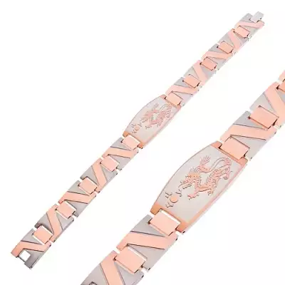 Acél karkötő kínai sárkánnyal és réz színű cikk-cakk sávval