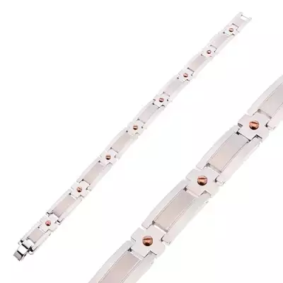 Acél karkötő matt sávval, fényes réz színű csavarok