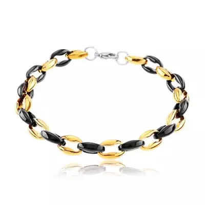 Kétszínű karkötő sebészeti acélból, ferdén összekapcsolt ovális szemek