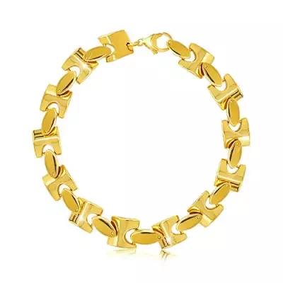 Acél karkötő arany árnyalatban, fényes lánc szögletes szemekből