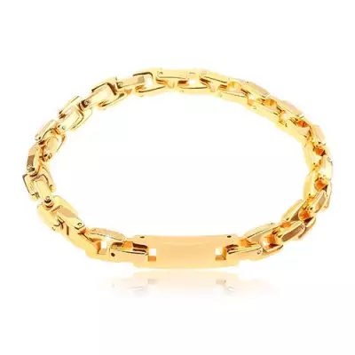 Sebészeti acél karkötő táblával, szögletes szemekből álló lánc, arany szín