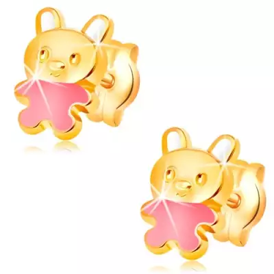 585 arany fülbevaló, nyuszi rózsaszín és fehér fénymázzal, stekkerek