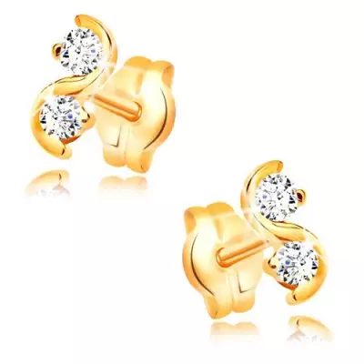 585 arany stekkeres fülbevaló - fényes sima hullám, átlátszó csillogó cirkóniák