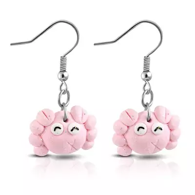 FIMO fülbevaló, világos rózsaszín rák, horgok