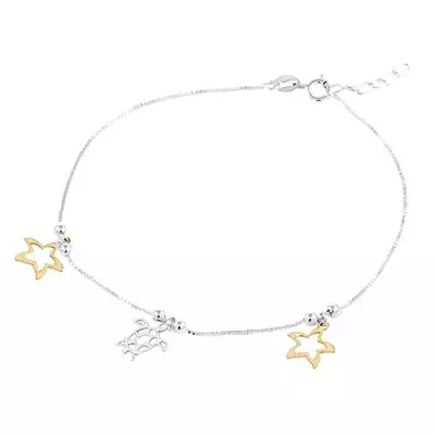 925 ezüst bokalánc, tengeri csillagok, teknősbéka és fényes golyók