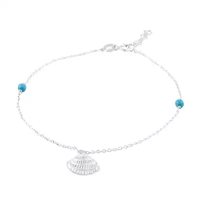 925 ezüst bokalánc, medálokkal - gravírozott kagyló, kék golyók