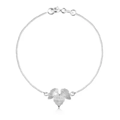 925 ezüst karkötő, három csillogó gravírozott levél, keskeny lánc