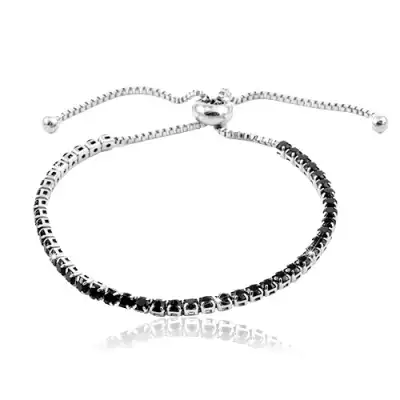 Ezüst színű acél karkötő, kerek, fekete cirkóniás vonal