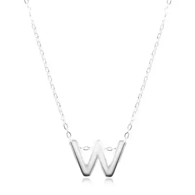 925 ezüst nyaklánc, fényes lánc, nagy nyomtatott W betű