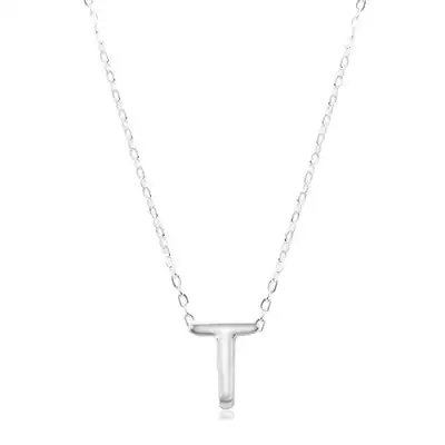 925 ezüst nyaklánc, fényes lánc, nagy nyomtatott T betű