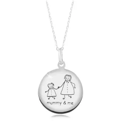 925 ezüst nyakék, lánc és kerek tábla, mummy & me