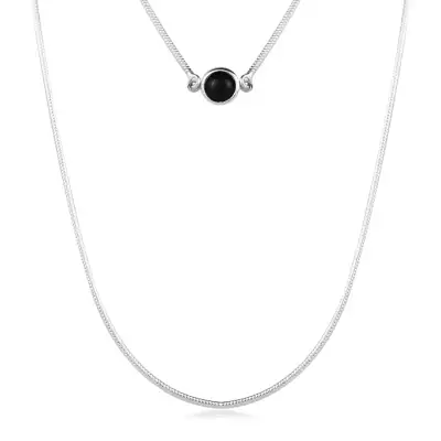 925 ezüst nyaklánc, kígyó mintás kettős lánc, fekete félgömb