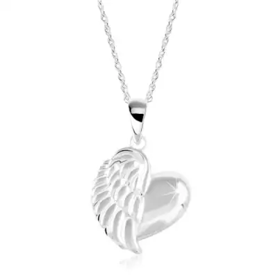 925 ezüst nyakék, fényes szív angyalszárnnyal, csavart lánc