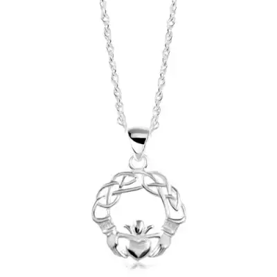 925 ezüst nyakék, összefont vonalak, kezek és szív koronával