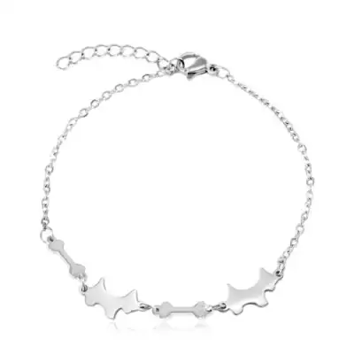 Ezüst színű sebészeti acél karkötő, ovális szemek, kutyák és csontok