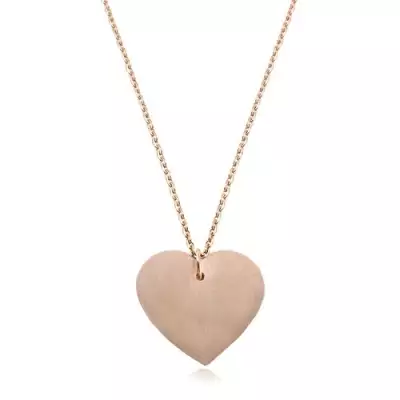 Réz színű 316L acél nyakék, nagy matt szív, keskeny lánc