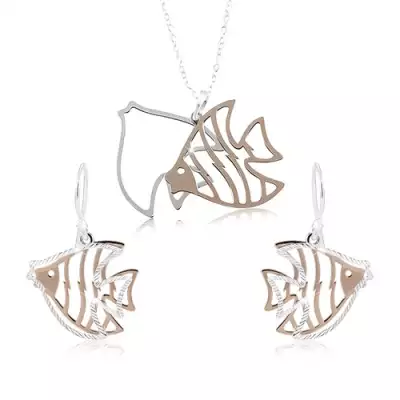 925 ezüst szett, halak kivágással ezüst és réz színben