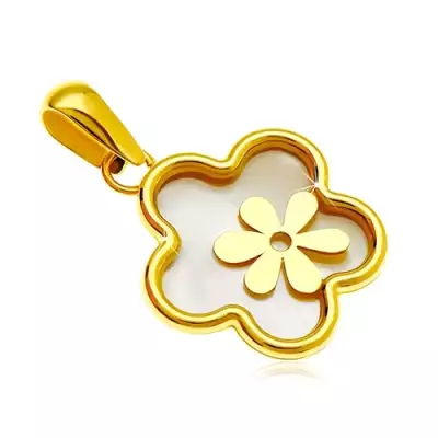 14K arany medál - virág gyöngyház középpel és kisebb virággal