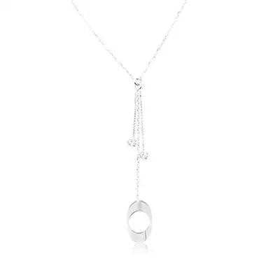 925 ezüst nyaklánc, láncon függő lemetszett ovális forma, két gyöngy