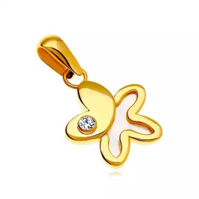 585 arany medál - virág kerek cirkóniával, fele fehér gyöngyházzal