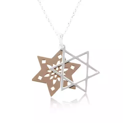925 ezüst nyaklánc, réz és ezüst színű csillag vágatokkal