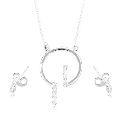 925 ezüst szett, fülbevaló és nyaklánc - karika és átlátszó cirkóniás vonalak