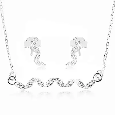 925 ezüst szett, fülbevaló és nyaklánc - hullám átlátszó cirkóniákból