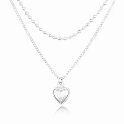 925 ezüst nyaklánc, kettős lánc, domború szív és apró golyók