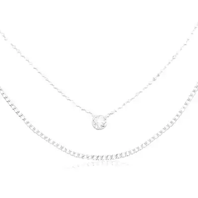 925 ezüst nyaklánc, kettős lánc, kerek átlátszó cirkónia