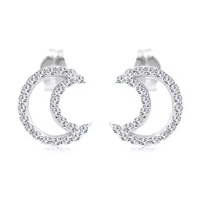 14K fehér arany fülbevaló - holdsarló körvonala cirkóniákkal kirakva