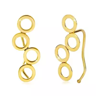 14K sárga arany fülbevaló, négy összekötött karika, horog