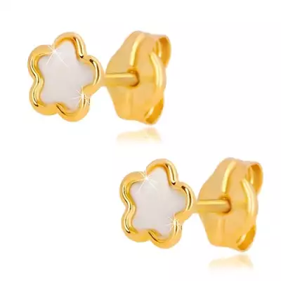 14K sárga arany fülbevaló - virág természetes gyöngyházzal