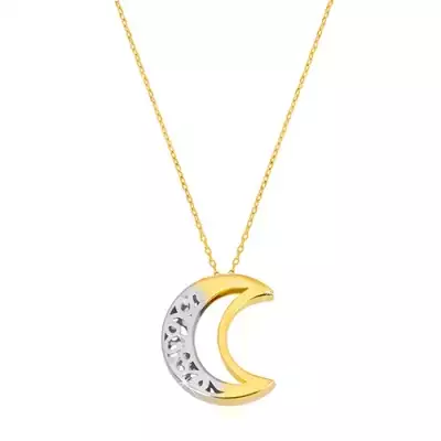 14K arany nyaklánc - két oldalas ornamentumos félhold