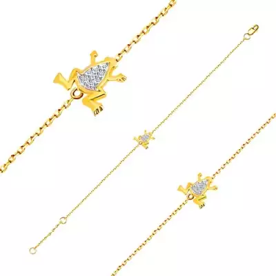 14K arany karkötő - vékony lánc, fehér arany béka cirkóniákkal
