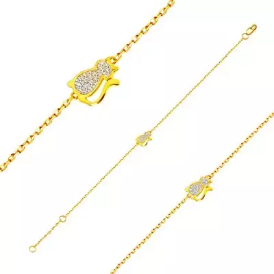 Karkötő 585 kombinált aranyból - kis macska cirkóniákkal, vékony lánc