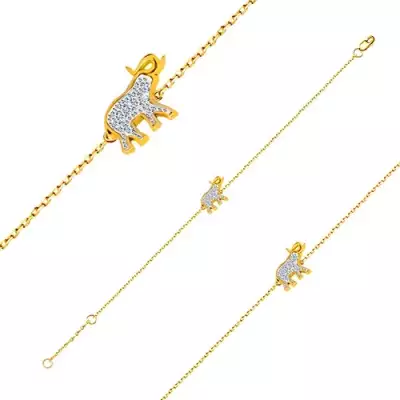 14K arany karkötő - elefánt csillogó cirkóniákkal, vékony fényes lánc