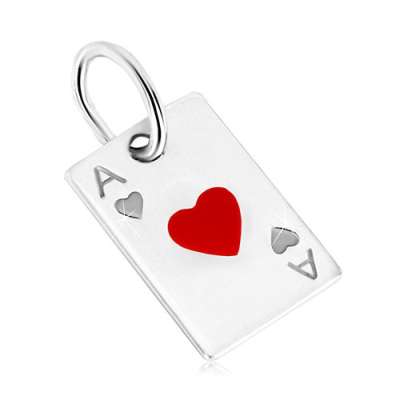 925 ezüst medál - kártyalap, ász szív piros fénymázzal