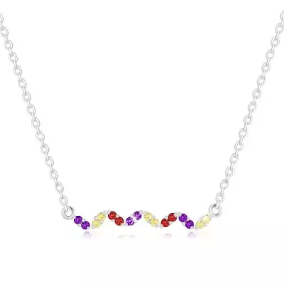 925 ezüst nyaklánc - hullám színes cirkóniákkal, lánc ovális szemekből