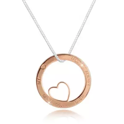 925 ezüst nyaklánc - négyzet alakú lánc, kör rózsaarany színben kivágással és felirattal