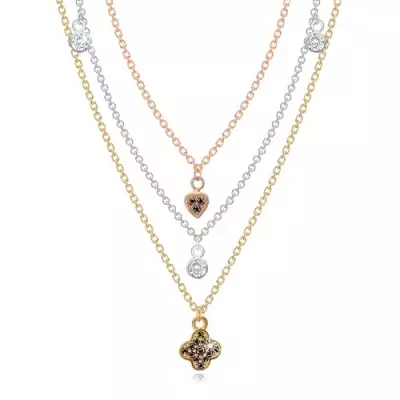 925 ezüst nyaklánc - háromszínű lánc medálokkal, átlátszó és fekete cirkóniák