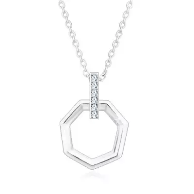 925 ezüst nyaklánc - függőleges cirkónia vonal és hatszög, lánc