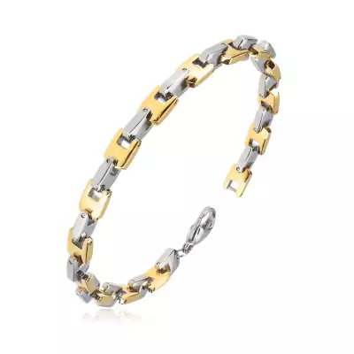 Acél karkötő - U-elemek arany és ezüst színárnyalatban, 6 mm