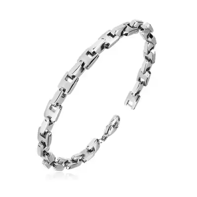 Acél karkötő ezüst színben - egymásra merőlegesen összekapcsolt U-elemek, 6 mm