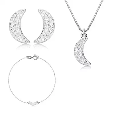 Három részes 925 ezüst szett - ragyogó félhold áttetsző cirkóniával