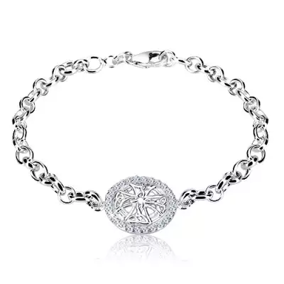 925 ezüst karkötő - metszett kör kelta kereszttel és cirkóniákkal