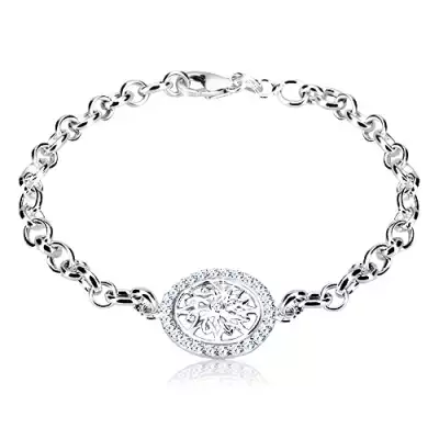 925 ezüst karkötő - kör díszesen metszett virággal és cirkóniákkal