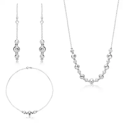 Három részes 925 ezüst szett - gömbök félhold alakú bemetszéssel, fényes nyaklánccal