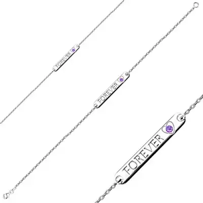Karkötő 925 ezüstből - hosszúkás tábla FOREVER felirattal, szív cirkóniával