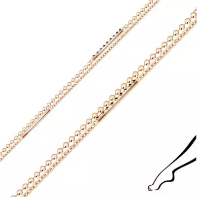 Ezüst bokalánc - dupla lánc, cirkónia, sinek, réz színű