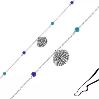 925 ezüst bokalánc - tengeri kagyló, négy kék gyöngy